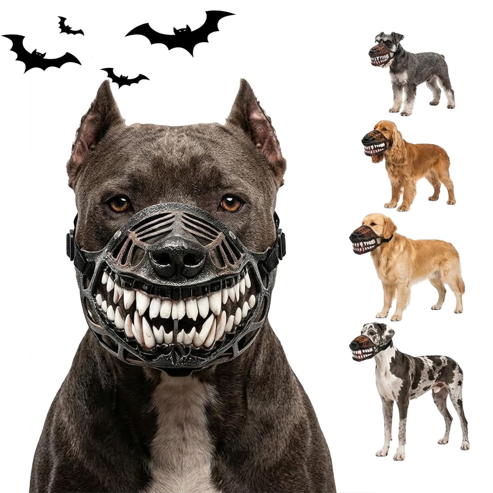 Hell Hound Monster Muzzle, Scary Dog Muzzle with Teeth Hellhound Monster Mask, Costume Adjustable Straps for Halloween Party Cosplay Photo Shoots (S(22CM/8.66IN),Without Blood)