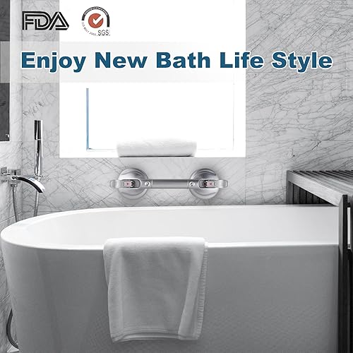 Miniatura 5 de Barra de agarre de ducha con succión resistente, seguridad para inodoro, baño, bañera, asas de ducha, potencia de ventosa de hasta 250 libras,