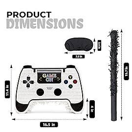 Birchio White Game Controller Pinatas Bundle with a Blindfold and a Bat(16.5 x 12 x 3.5 Inches), Perfect for kid\'s Birthday Parties, Mexican Theme Parties, Decorations