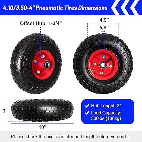 Miniatura 4 de 8 Inch Universal Wheels and 10 Inch 4.103.50-4 Pneumatic Tires for Gorilla Cart, Hand Truck, Garden Wagon, BBQ Grill