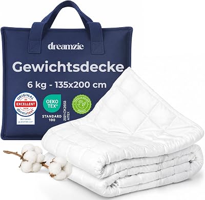Dreamzie Gewichtsdecke 135 x 200 cm, 6 kg, Baumwolle, Oeko-Tex zertifiziert