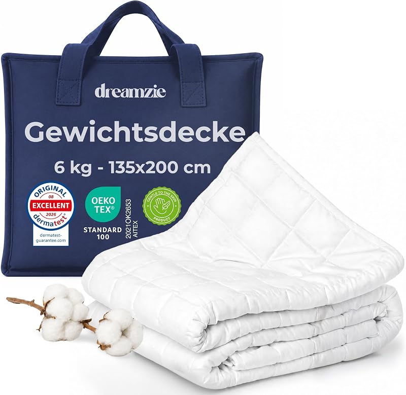Dreamzie Gewichtsdecke 135 x 200 cm, 6 kg, Baumwolle, Oeko-Tex zertifiziert
