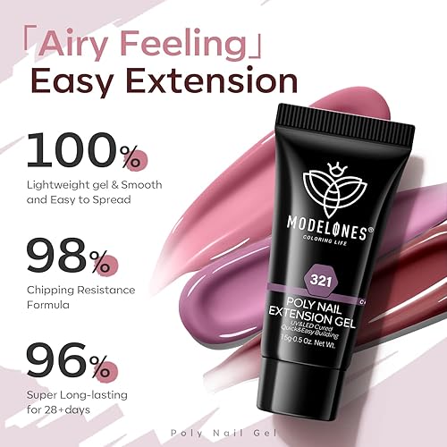 Vista 14 de modelones Juego de gel de uñas de poli, 6 colores nude, rosa, marrón, colección diaria, juego de gel de extensión de polietileno, manicura, diseño