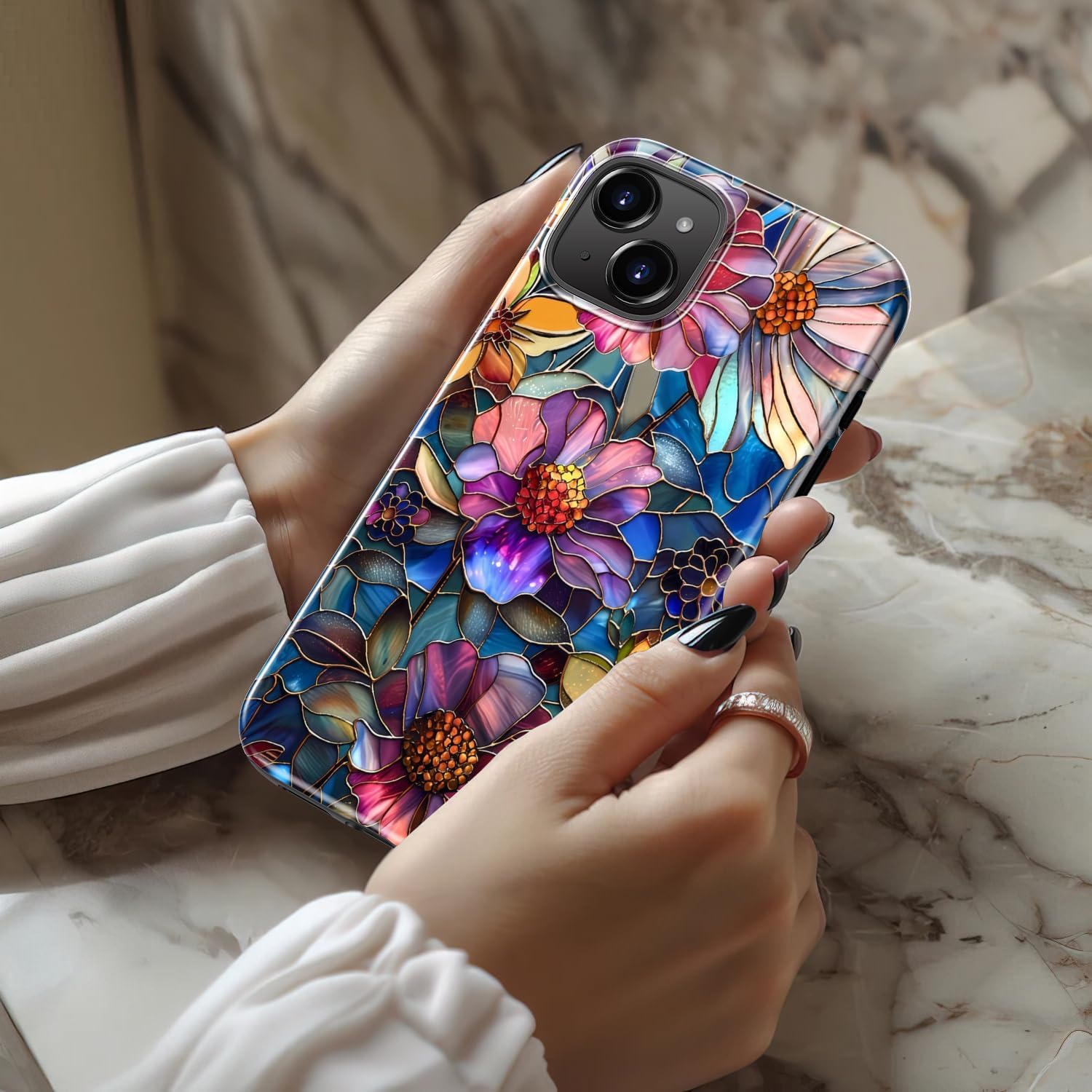 for iPhone 13 Case, Wireless Charging Compatible,Dual-Layer Protection with Cute Chic Wildflower Design, Soft Silicone + Hard Shell Cover for Women - Vibrant Defined Blossoms - Image 2