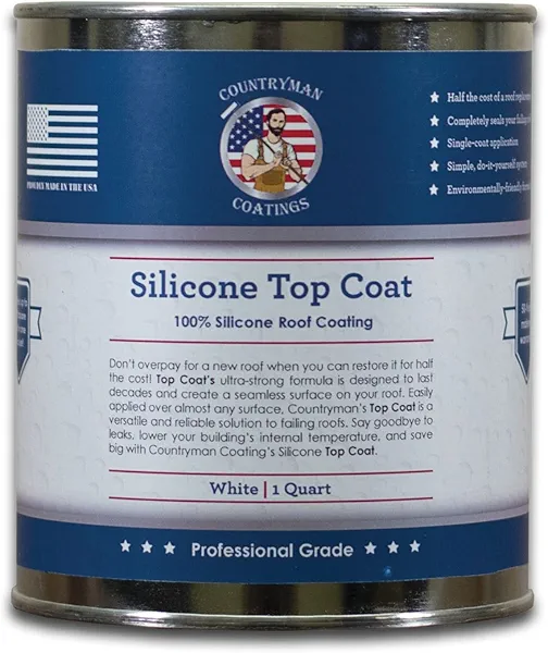 Countryman Coatings - 100% Silicone Roof Coating Restore Your Roof in a Day Seal Leaks, Cracks, Seams, Penetrations Adheres to All Surfaces (1 Quart, White)