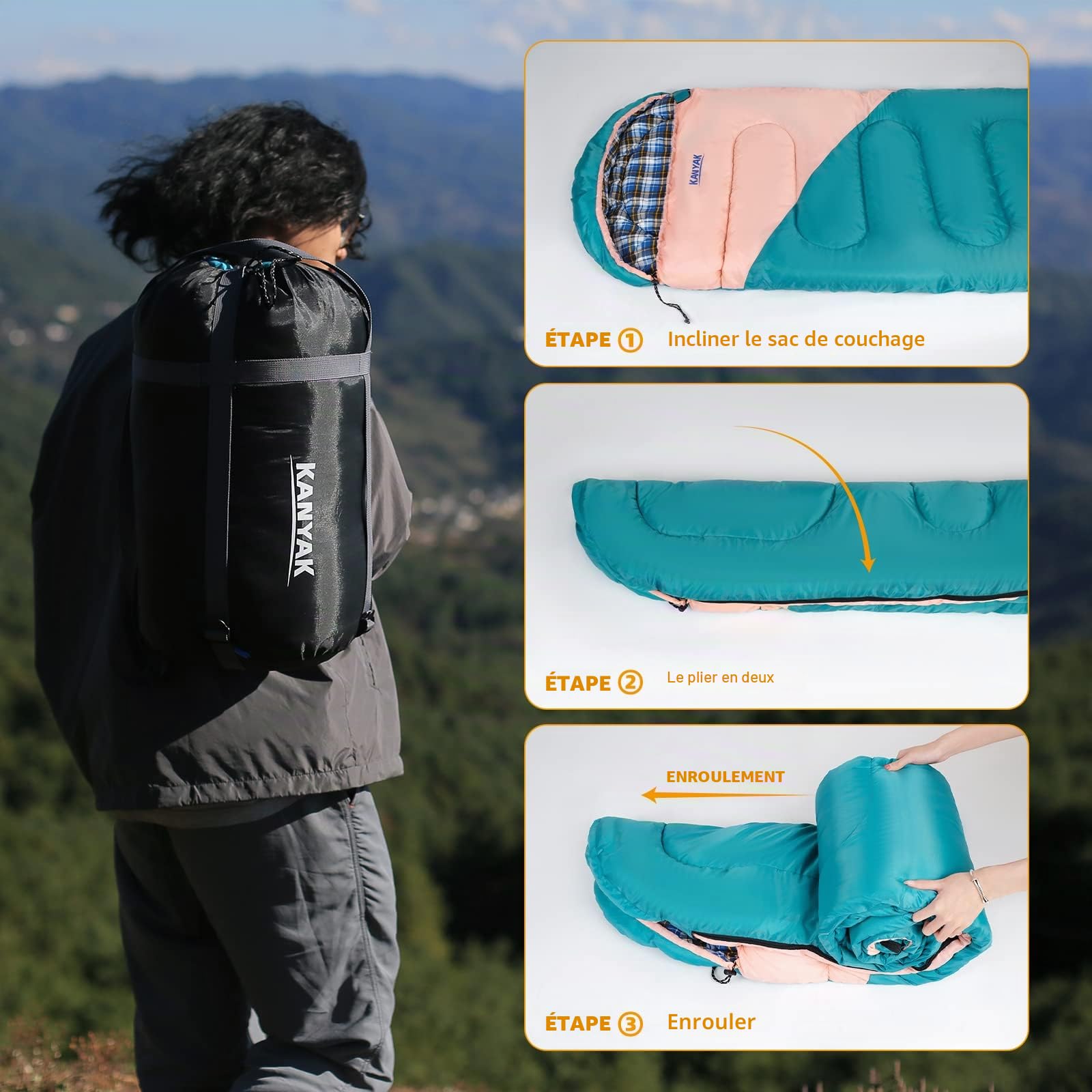Sac de Couchage pour Camping, -0 °C, pour Adultes, Enfants, Adolescents, par Temps Froid, Sac de Couchage Chaud pour 3 à 4 Saisons, Camping, équipement de Camping, Voyage et Plein air