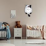 Lafocuse Cat Wall Clock with Swinging Tail, Cat Pendulum Clocks for Kids, Fun Kid Wall Clocks Grey Analog Battery Operated for Children Bedroom Living Room Decor, 16 x 9.3 inch