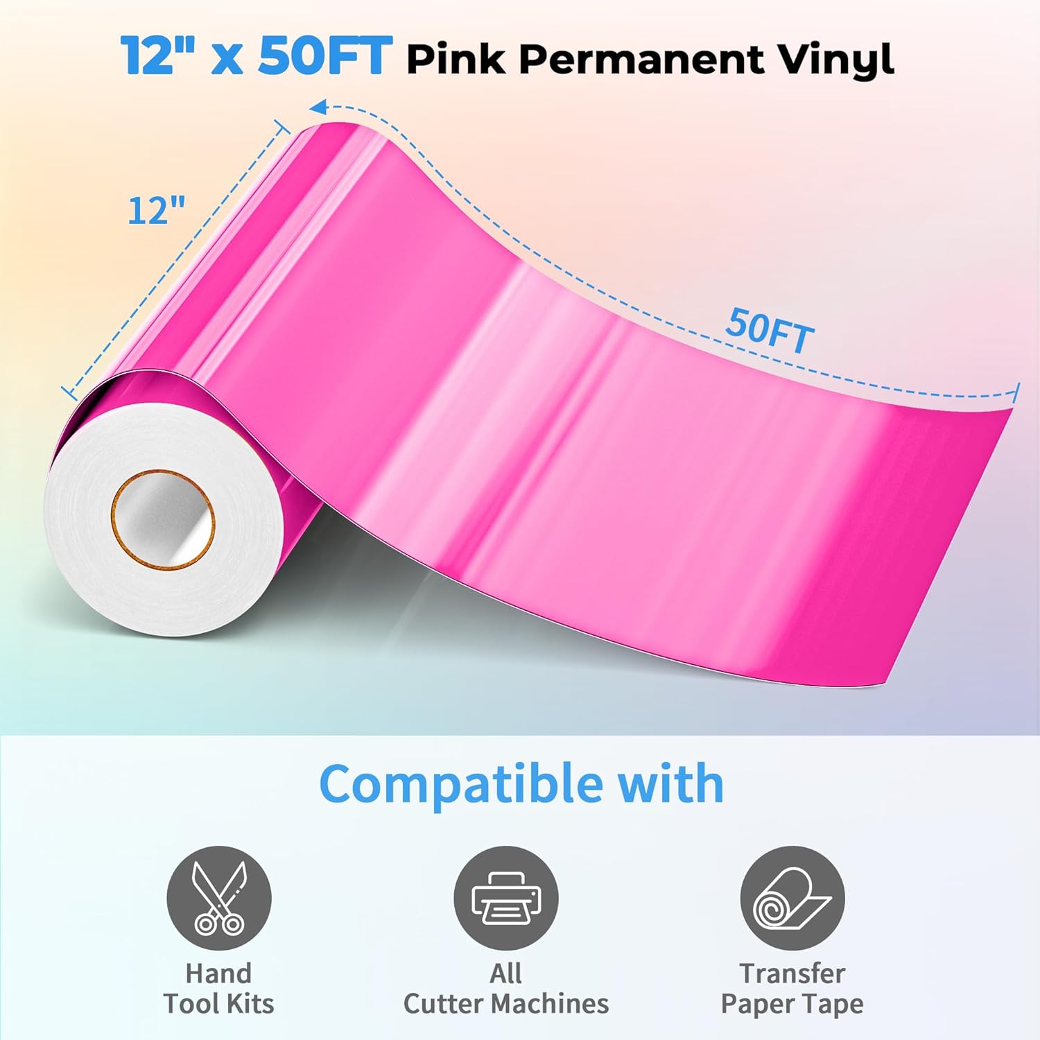 Vinilo Permanente Metálico Mate Para Cricut, 12 Pulgadas X 12 Pies, Rollo De Vinilo Autoadhesivo Color Oro Rosa Para Cricut Y Silhouette Cameo, Vinilo Dorado Para Decoración De Fiestas, Calcomanías De