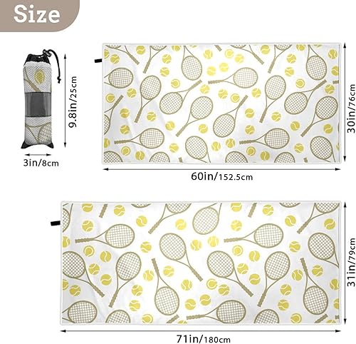 Miniatura 4 de Pelotas de tenis deportivas, iconos, toalla de playa gruesa de gran tamaño para adultos, secado rápido, toalla de viaje de alta absorción con bolsa