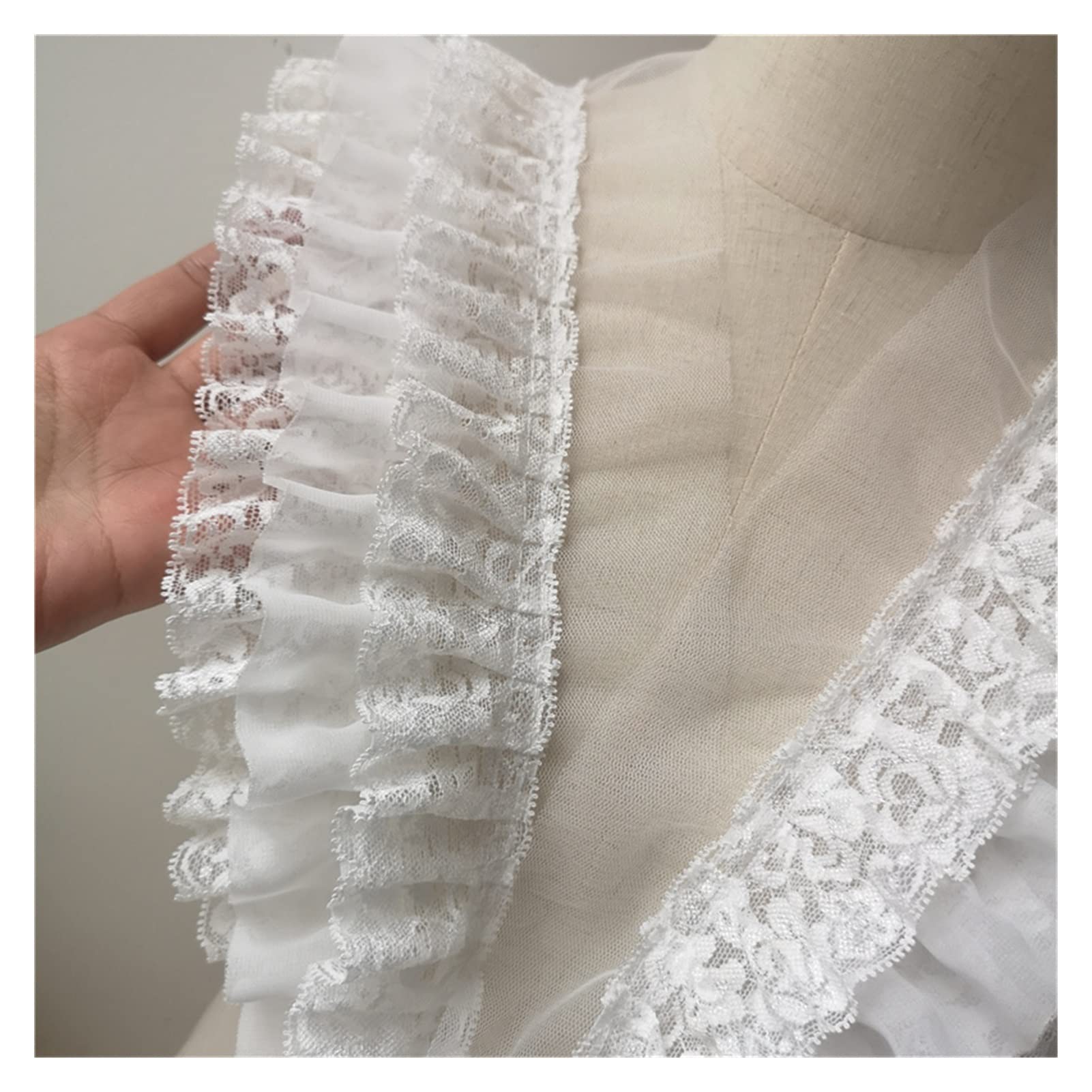 Tela De Encaje Plisado Con Volant, Cinta Bordada, Adorno De Cuello, Costura Artanal Hecha A