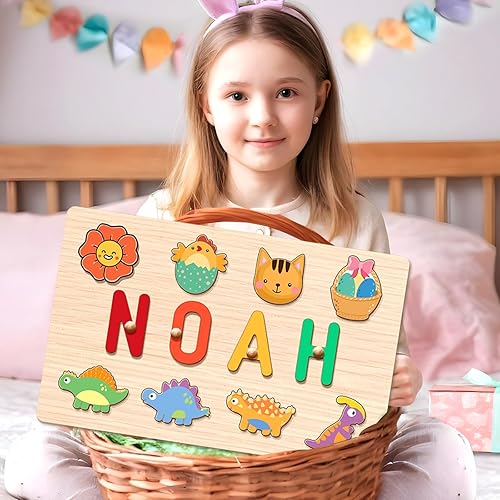 Miniatura 2 de Gowelly Rompecabezas de madera con nombre para niños, regalos de cumpleaños de Navidad para bebés de 1 a 3 años, rompecabezas personalizados para