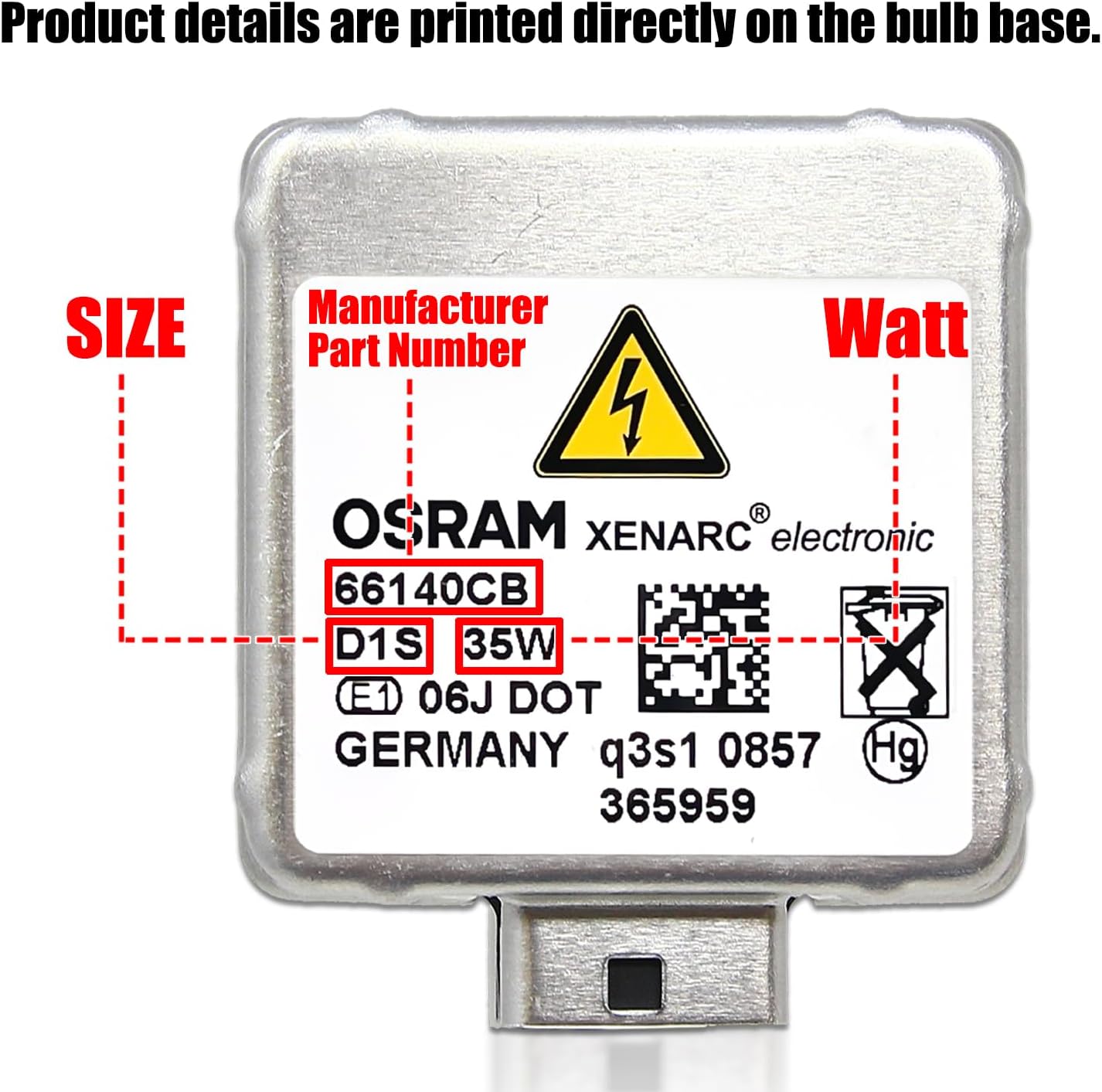 OSRAM Xenarc D1S Cool Blue HID Xenon Headlight Bulbs 66140CB 85V 35W Up to 5500K Made in Germany | Pack of 2