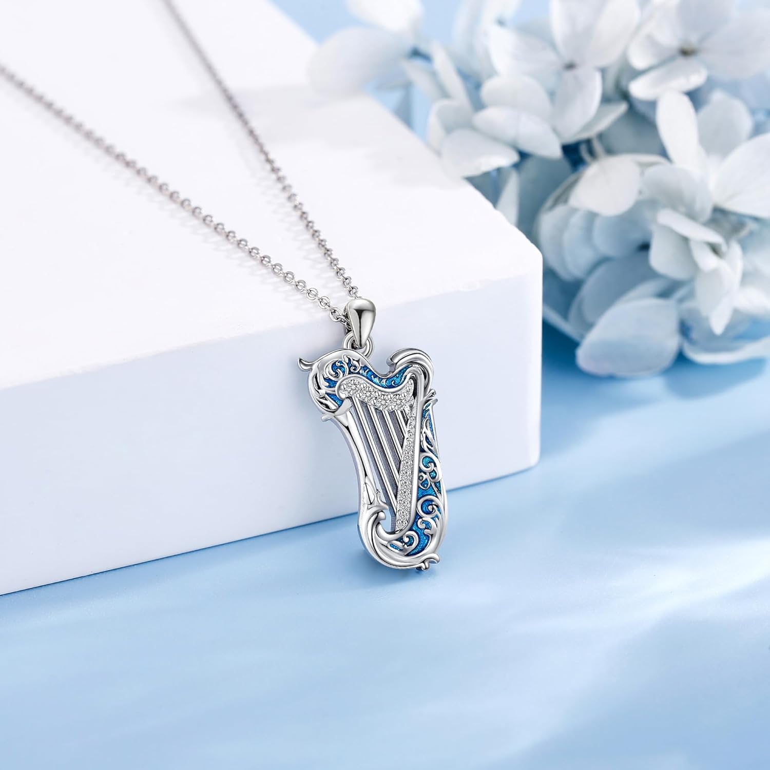 YAFEINI Music Necklace S925 Sterling Silver Violin/Harp/Kalimba/Piano Pendant Necklaces Music Jewelry Gifts for Women Mom Wife - Image 3