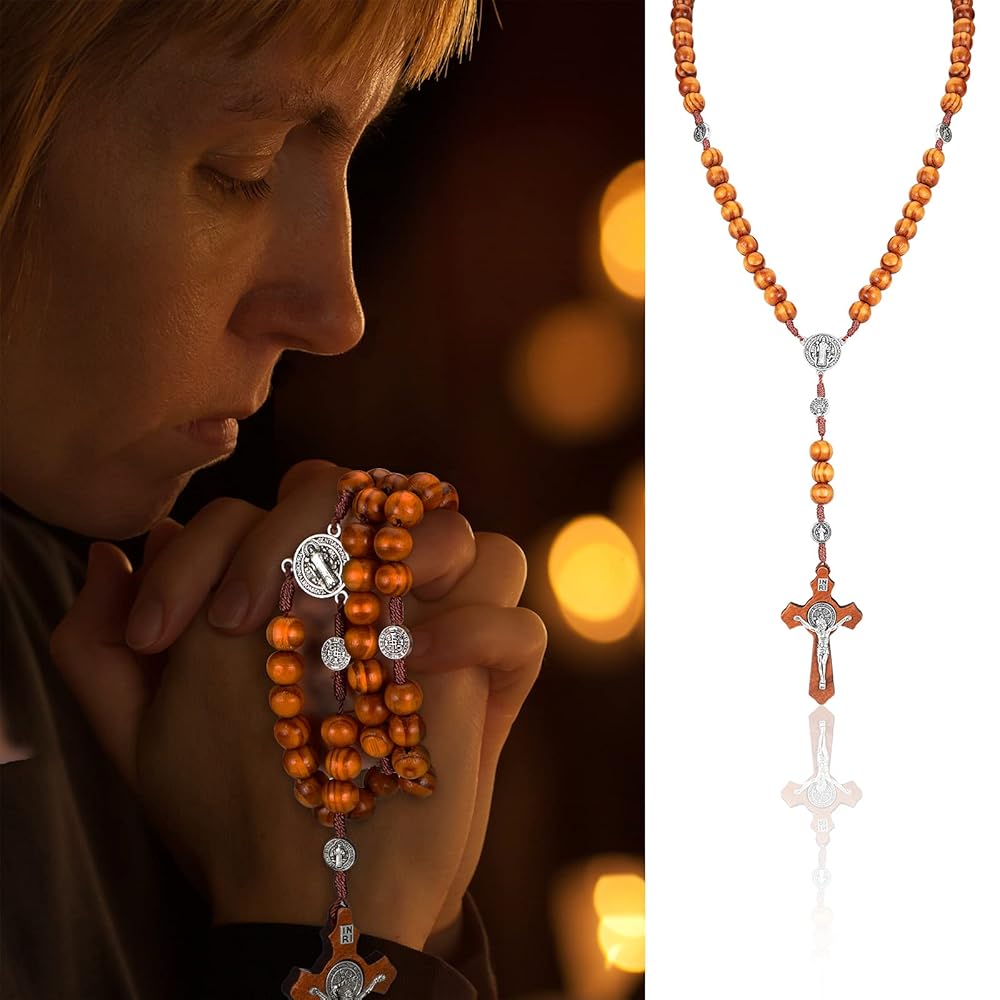 Collana Rosario In Legno Lamala - Con Croce, Gioiello Sacro Per Uomo E Donna, Idee Regalo - Foto 3