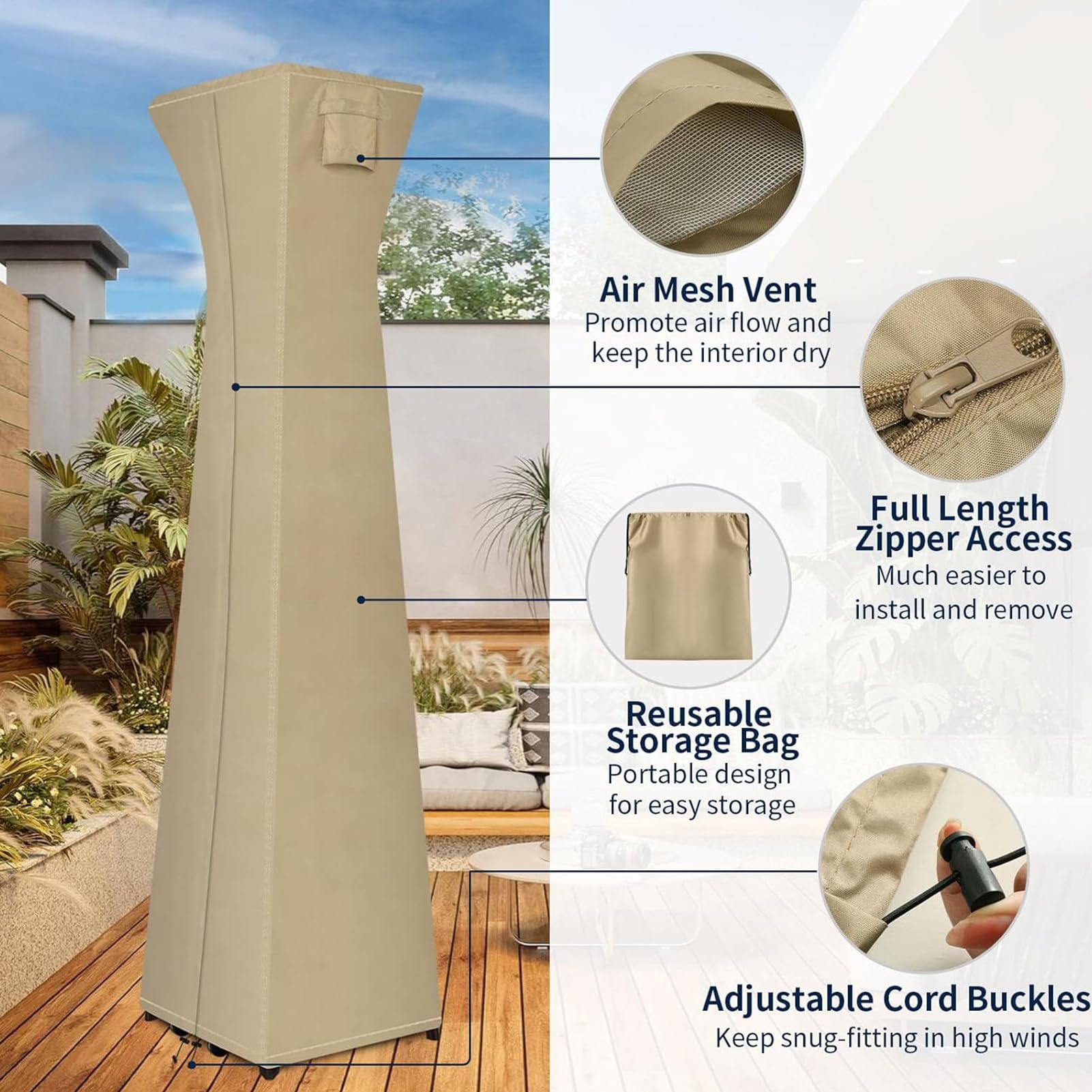 Copertura per riscaldatore piramidale da cortile, impermeabile e resistente 420D, protezione antivento, resistente per prato, terrazza, giardino