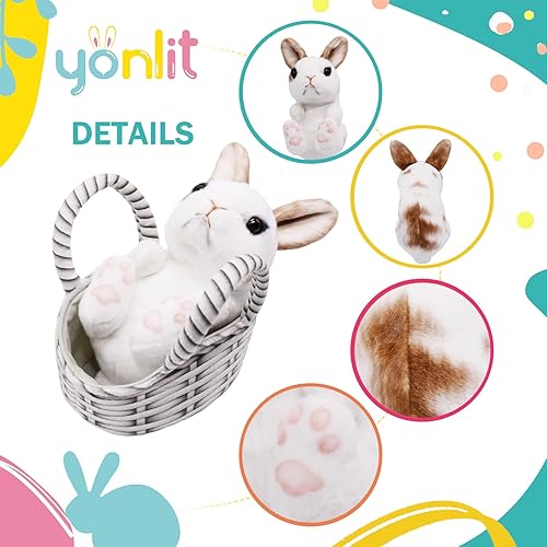 Miniatura 3 de YONLIT Juego de cestas de conejo de peluche realistas con una bolsa de tela adecuada para mascotas, regalo lindo y divertido para regalo de éster o