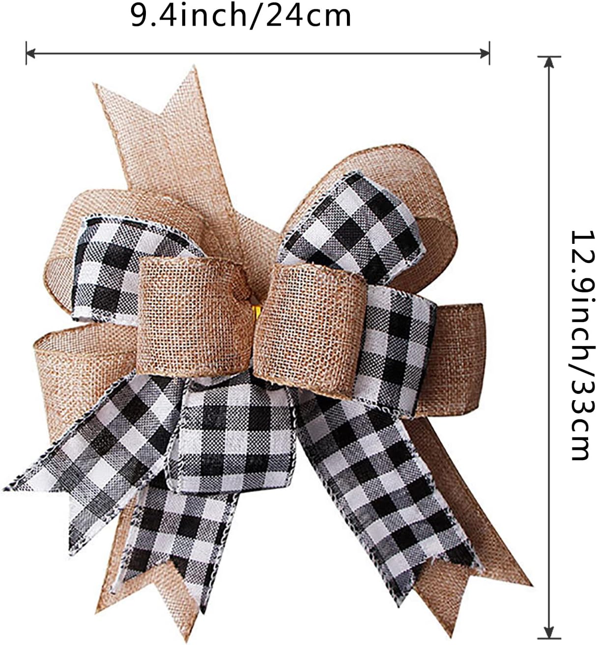 Burlap Plaid Bows Black White Plaid Wreath Bow Gift Bows Tree Topper for Wedding Christmas Front Door Wall Ornaments Outdoor Decorations 2Pack
