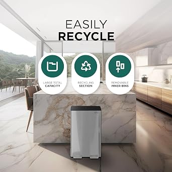 DMD Collective – 60L Stainless Steel Rubbish Bin, 2 x 30L Removable Recycling Bins & 3L Compost Bin Included - Large Airtight Trash Can, Metal Foot Pedals Fingerprint Proof, Easy Clean – Silver