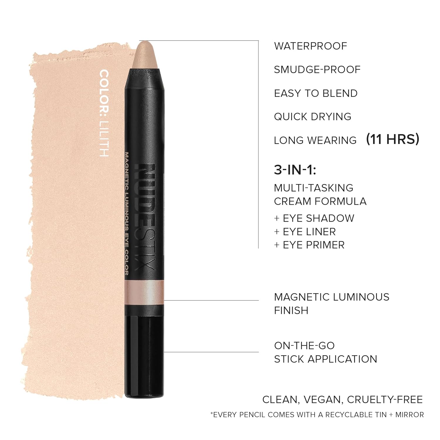 Nudestix Magnetic Luminous Eye Color – 4-in-1 Cream Eyeshadow Stick, Eyeliner, Primer & Highlighter | Long-Wear, Waterproof Satin Finish | Vegan & Cruelty-Free Eye Makeup - Image 4