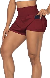 Women High Waisted Running Shorts with Pockets Liner Workout Athletic Shorts