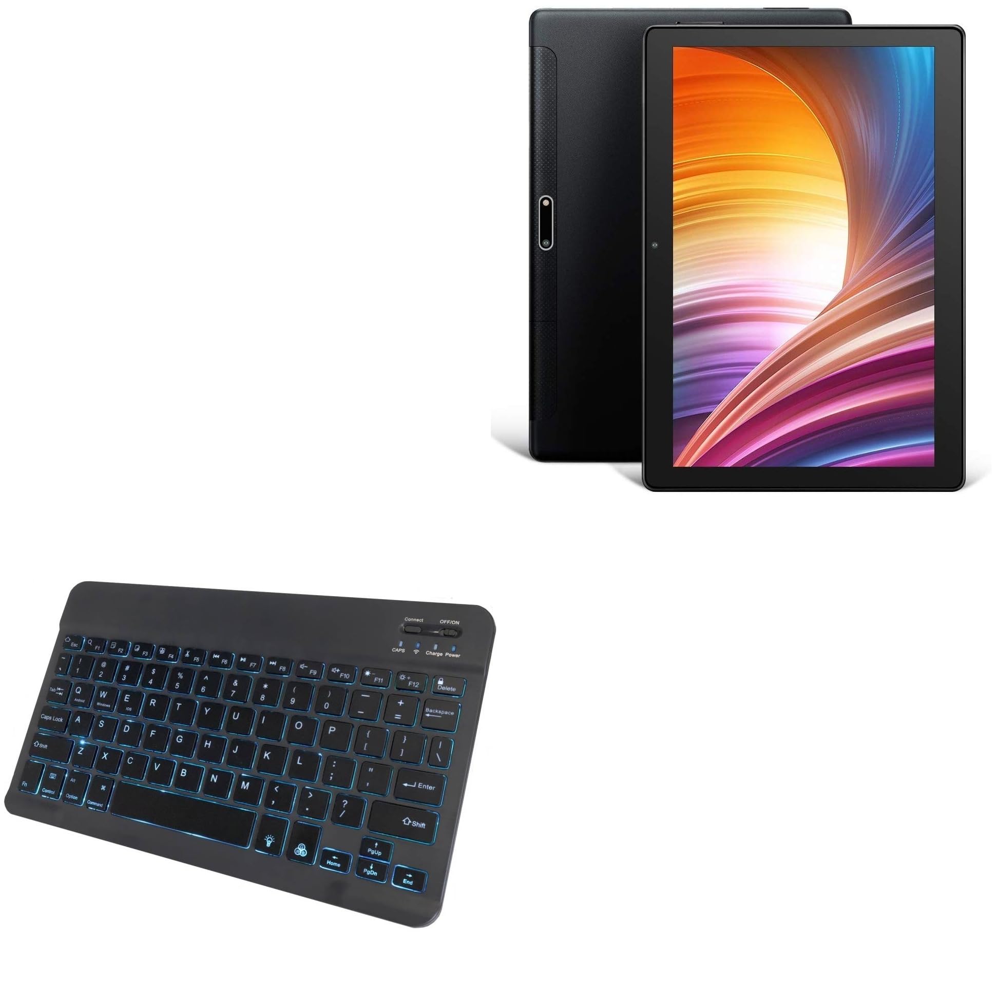 BoxWave Keyboard Compatible with Dragon Touch Max10 Tablet - SlimKeys Bluetooth Keyboard - with Backlight, Portable Slim LED 7 Colors - Jet Black