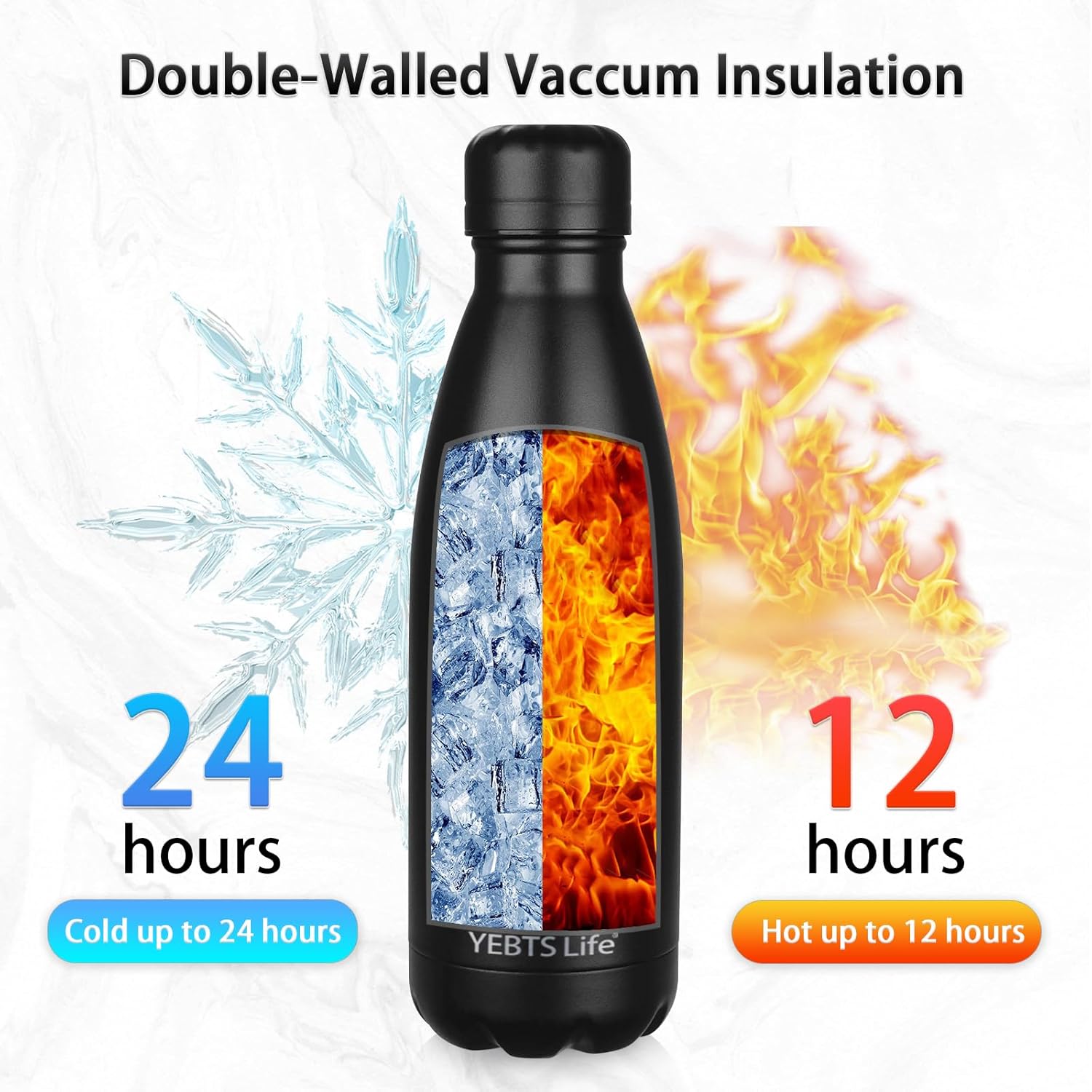 Insulated Water Bottle,2 Pack-12oz Stainless Steel Water Bottles with straw lid,Metal Sports Water Bottles for Boys,Girls,Double Wall Vacuum BPA-Free Flask for School, Sports (Black-Sliver) Black-Sliver 12 Ounces
