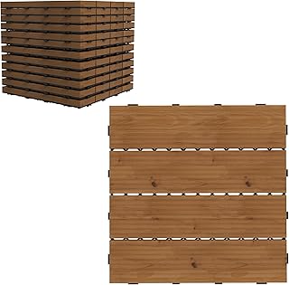 Outsunny 12 Pcs Wooden Interlocking Decking Tiles, 12" x 12" Non-slip Outdoor Flooring Tiles, 12 sq.ft. per Pack, All Weat...