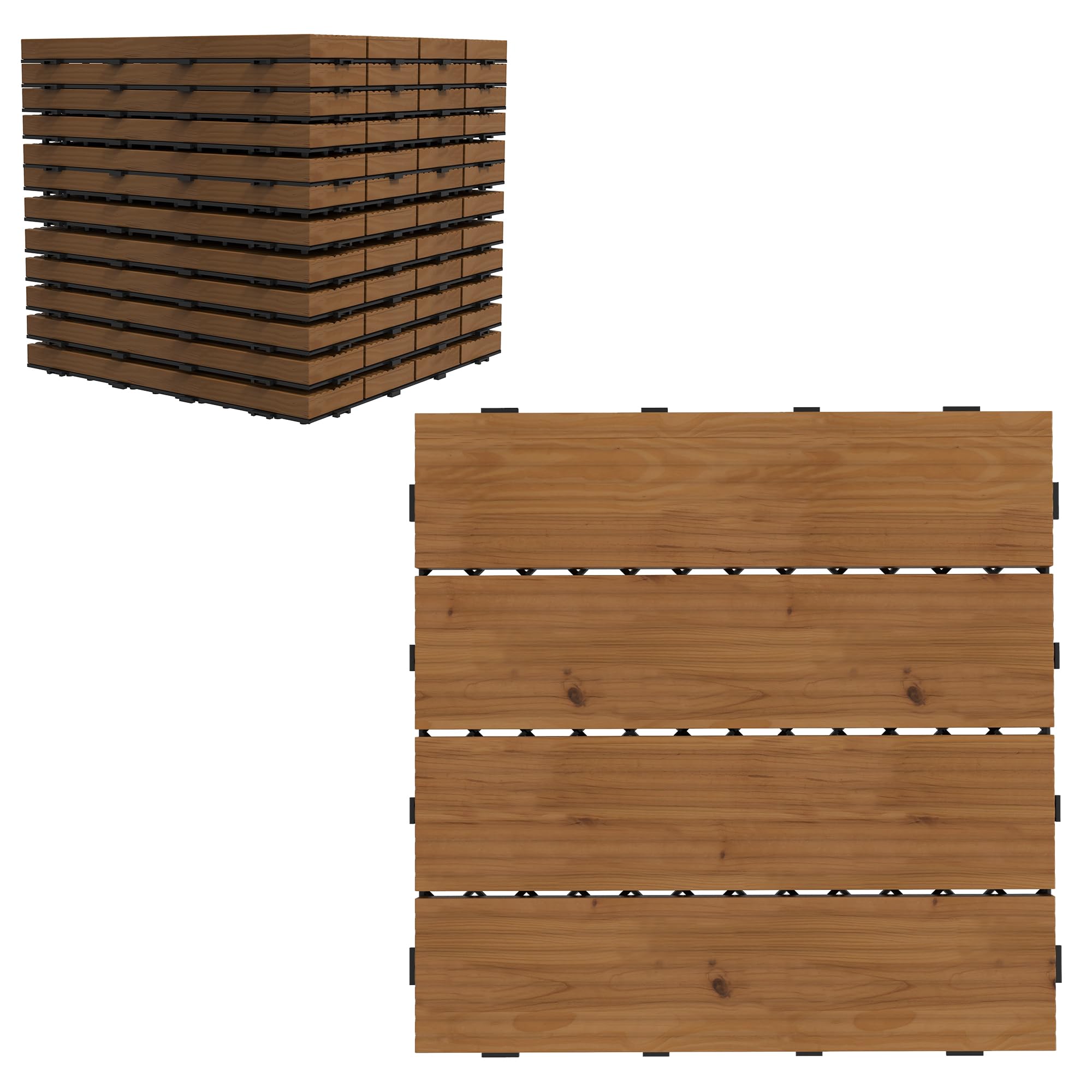 Outsunny Dalles terrasse - caillebotis - Lot de 12 pcs, Surface Max. 1,​08 m²- emboîtables, Installation très Simple, dim. 30 x 30 cm