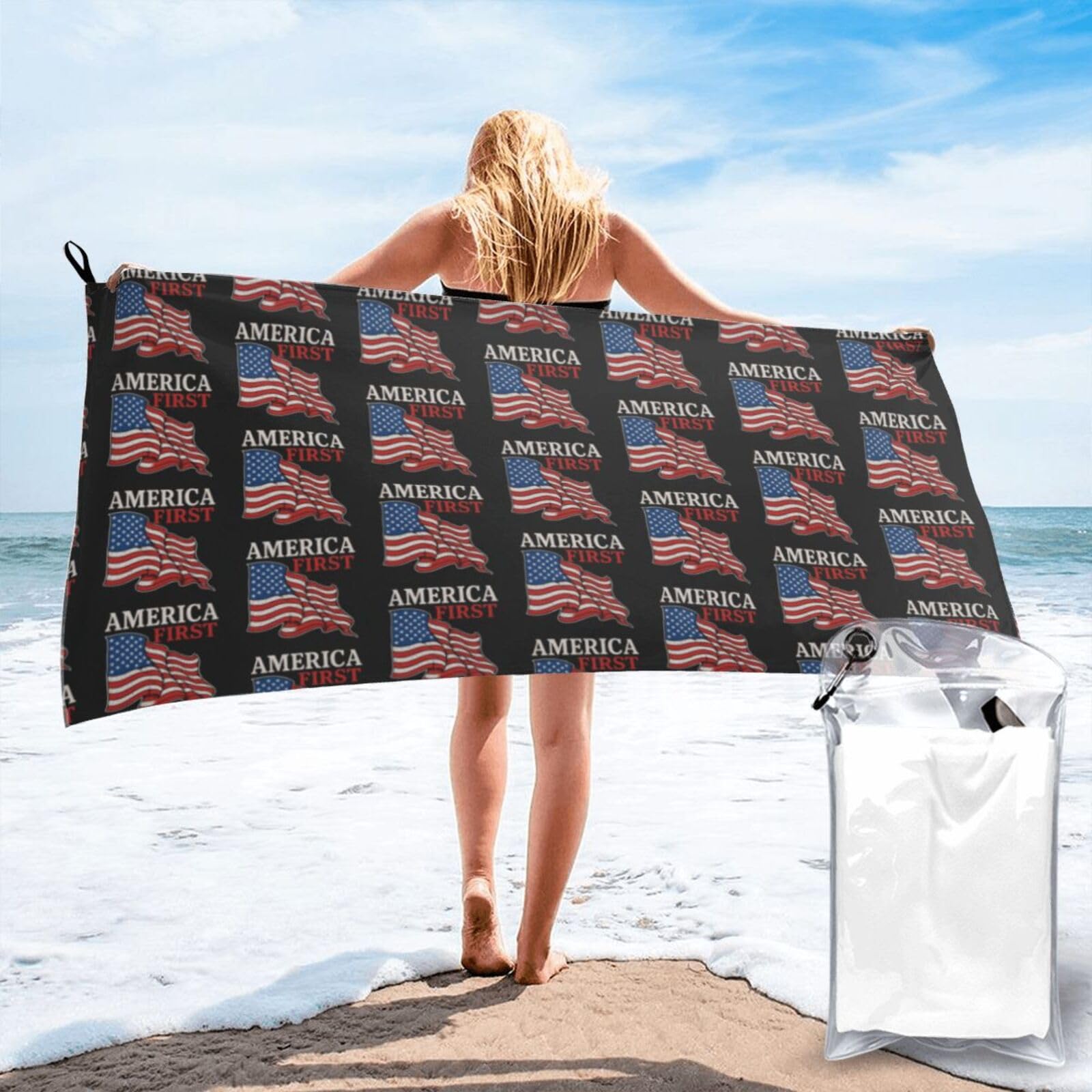 FHIZOAL America First Quick Dry Towel Microfibre Towel Super Absorbent Ultra Compact Gym Sports Beach Camping Travel