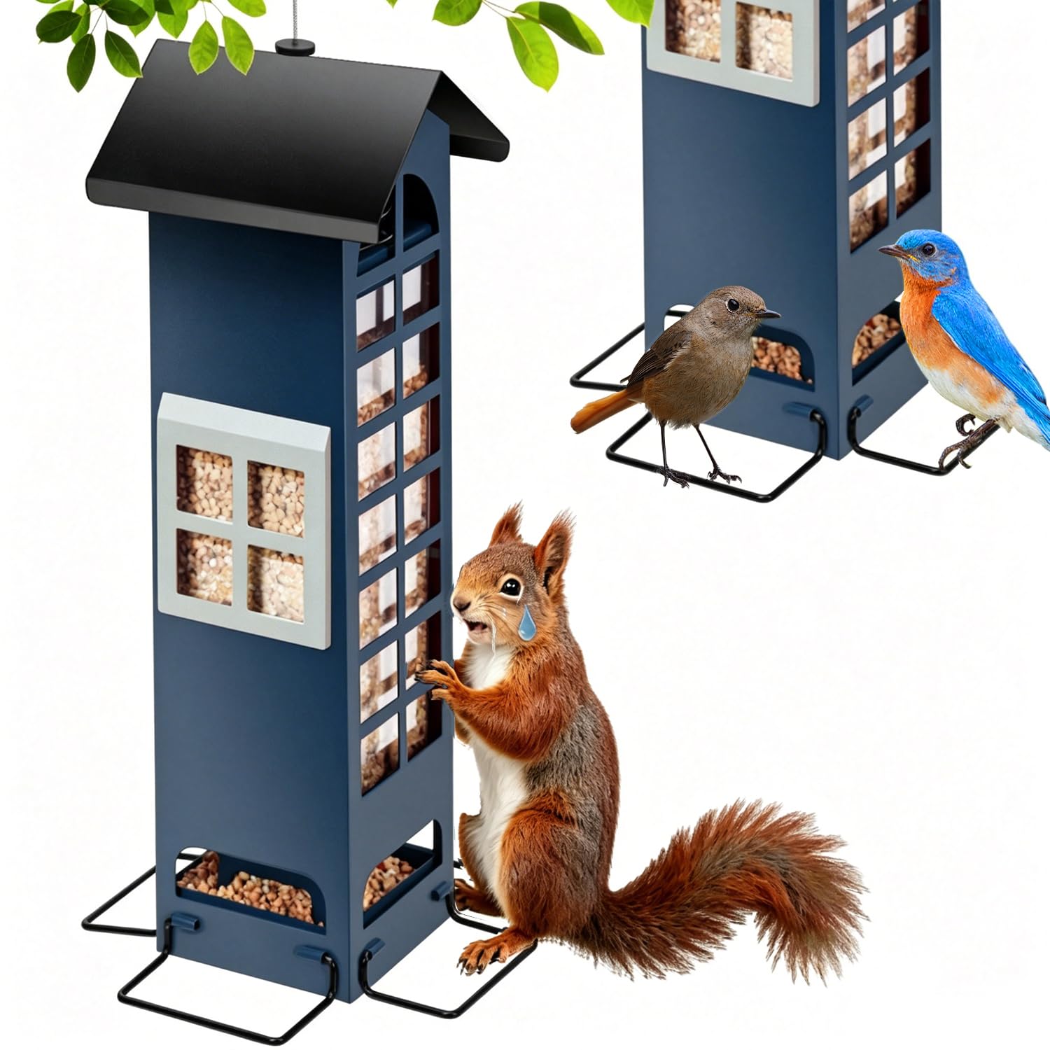 OMEUTY Squirrel Proof Bird Feeder Blue