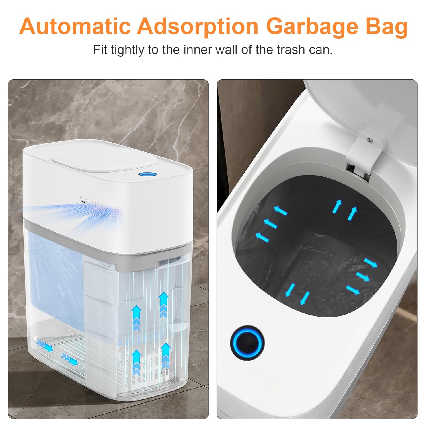 mopall automatic motion sensor bathroom trash can with lid, 3 gal touchless trash can auto-adsorption garbage can, slim smart trash bin waterproof waste basket for bedroom, kitchen, office, toilet, rv 3 gallon