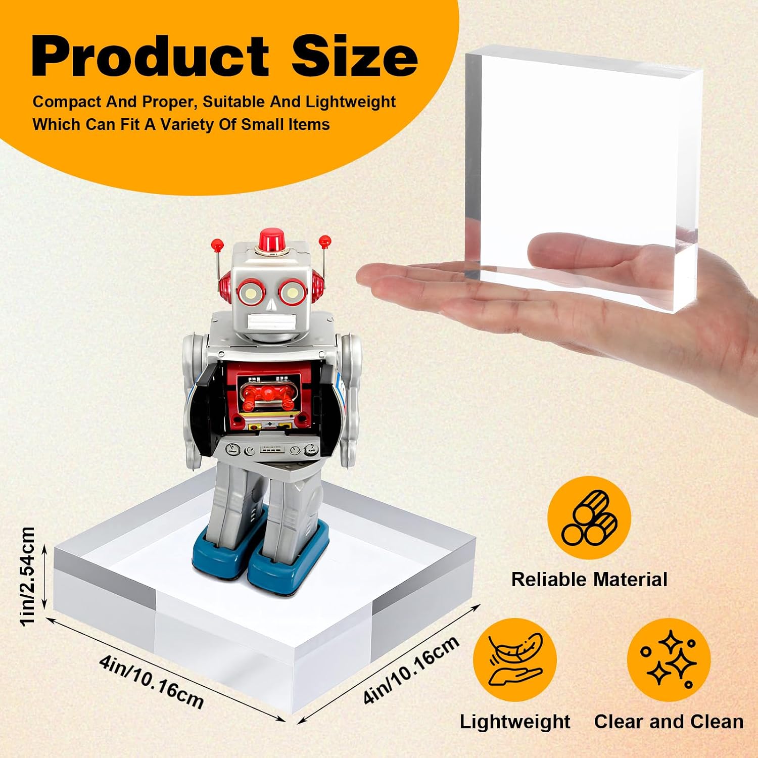 4 Pcs Acrylic Display Block, 4 x 4 x 1 Inch Clear Polished Square Cube Riser Pedestal Stand for Jewelry Rings Cake Perfume Ornaments Collection