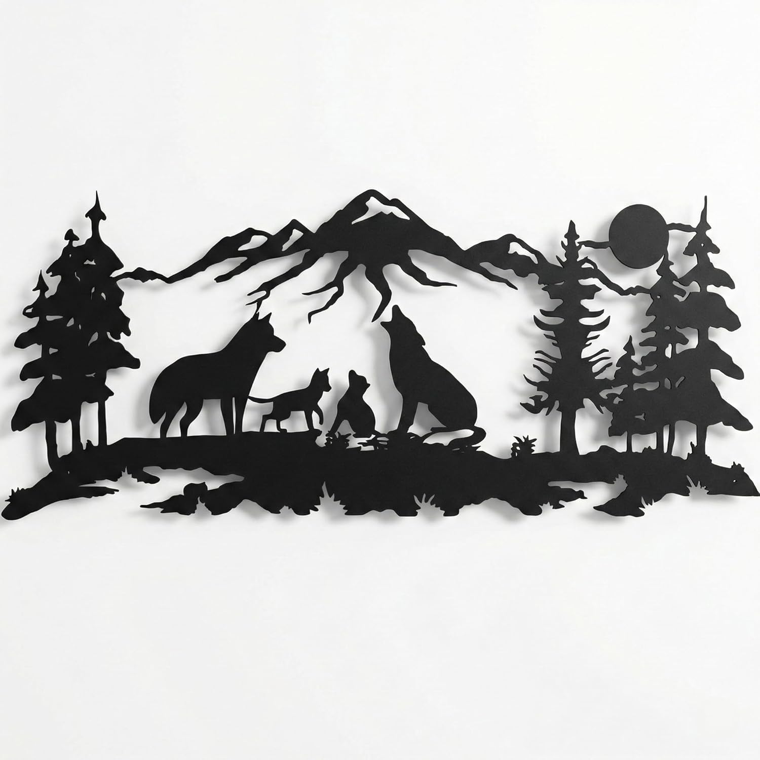 DEKADRON Metal Wall Art, Wolf Family Art, Nature Wall Decor, Metal Wall Sculpture (30" W x 13" H / 75x33 cm)