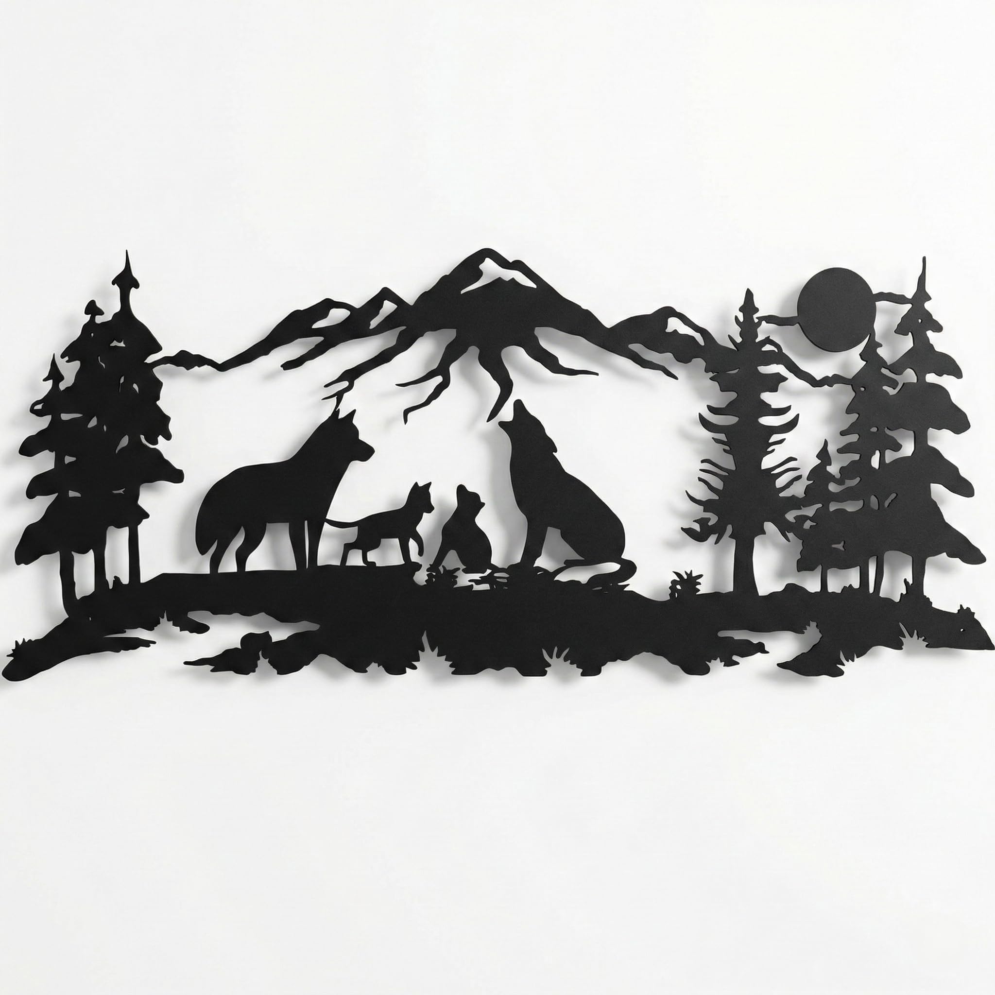 Dekadron Art mural en métal, Art de famille de loups en métal, Art mural Nature, loup (117x51cm)