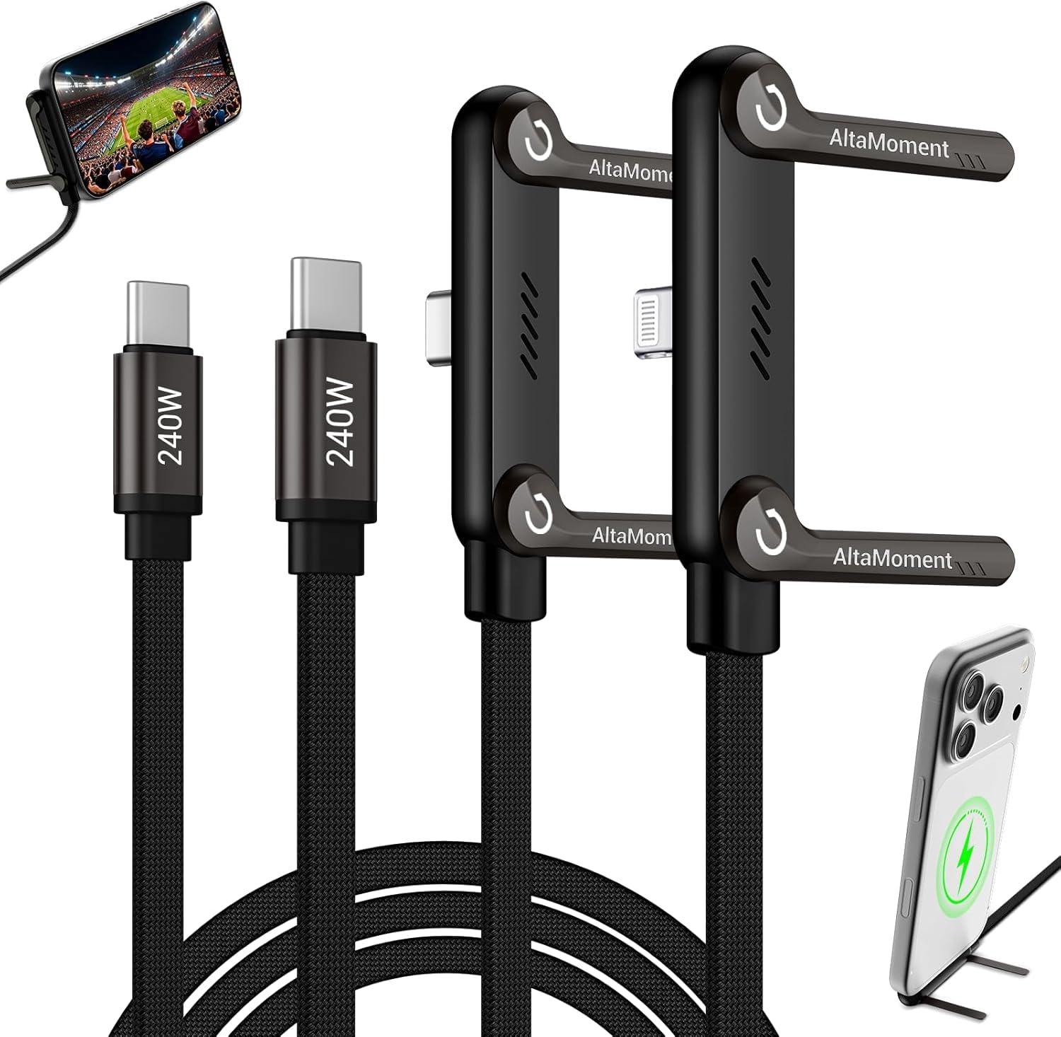 Amazon.co.jp: AltaMoment スタンド付き充電ケーブル 2本 240W急速充電