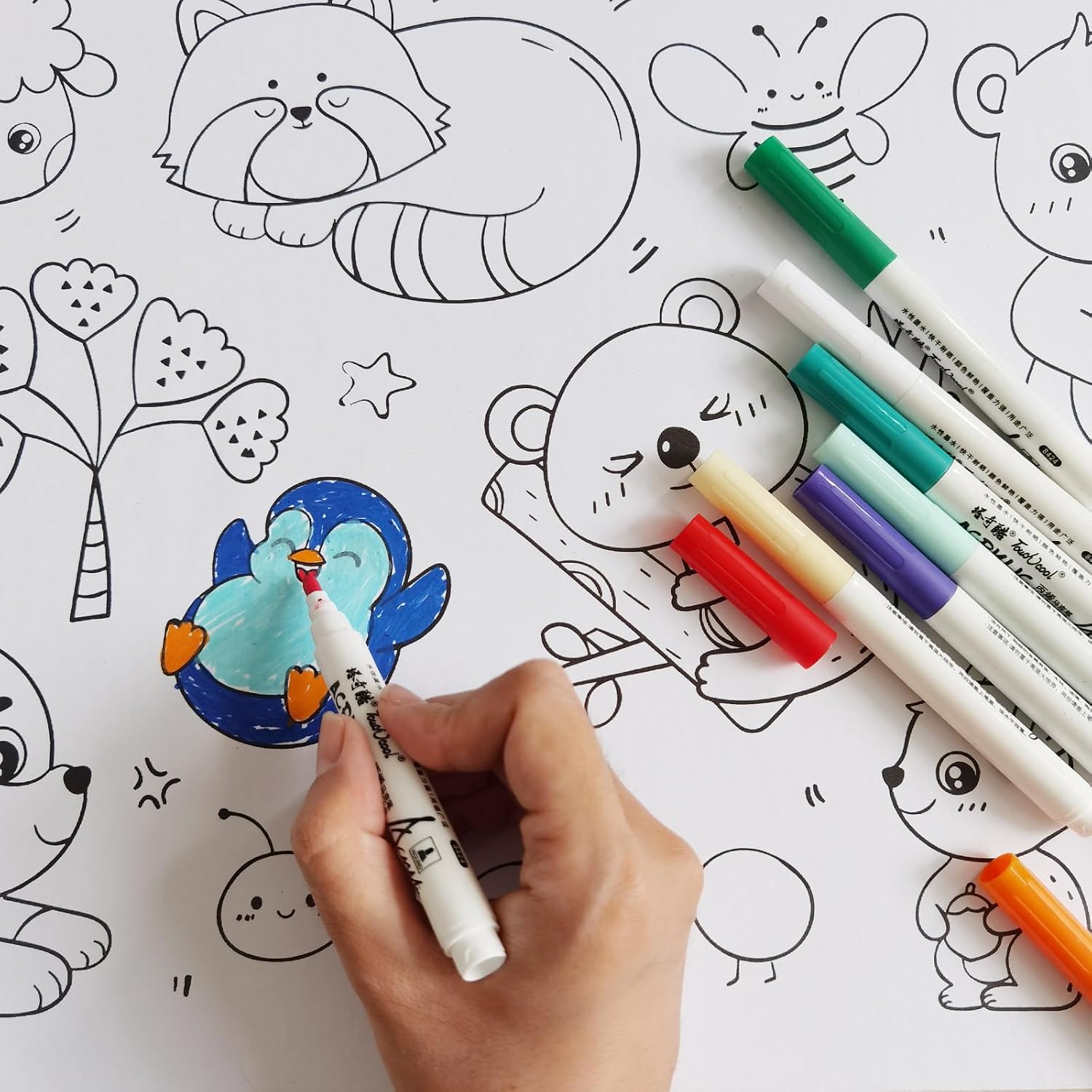 2 Pack Sticky Coloring Paper Rolls for Kids, Large Children Drawing Paper, 118x11.8″ Extra Long Adhensive Color Sheet for Kids Party Gift (Animal + Traffic)