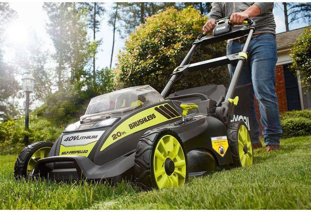 Ryobi. 20" RY40190 40-Volt Brushless Lithium-Ion Cordless Battery Self Propelled Lawn Mower with 5.0 Ah Battery and Charger Included