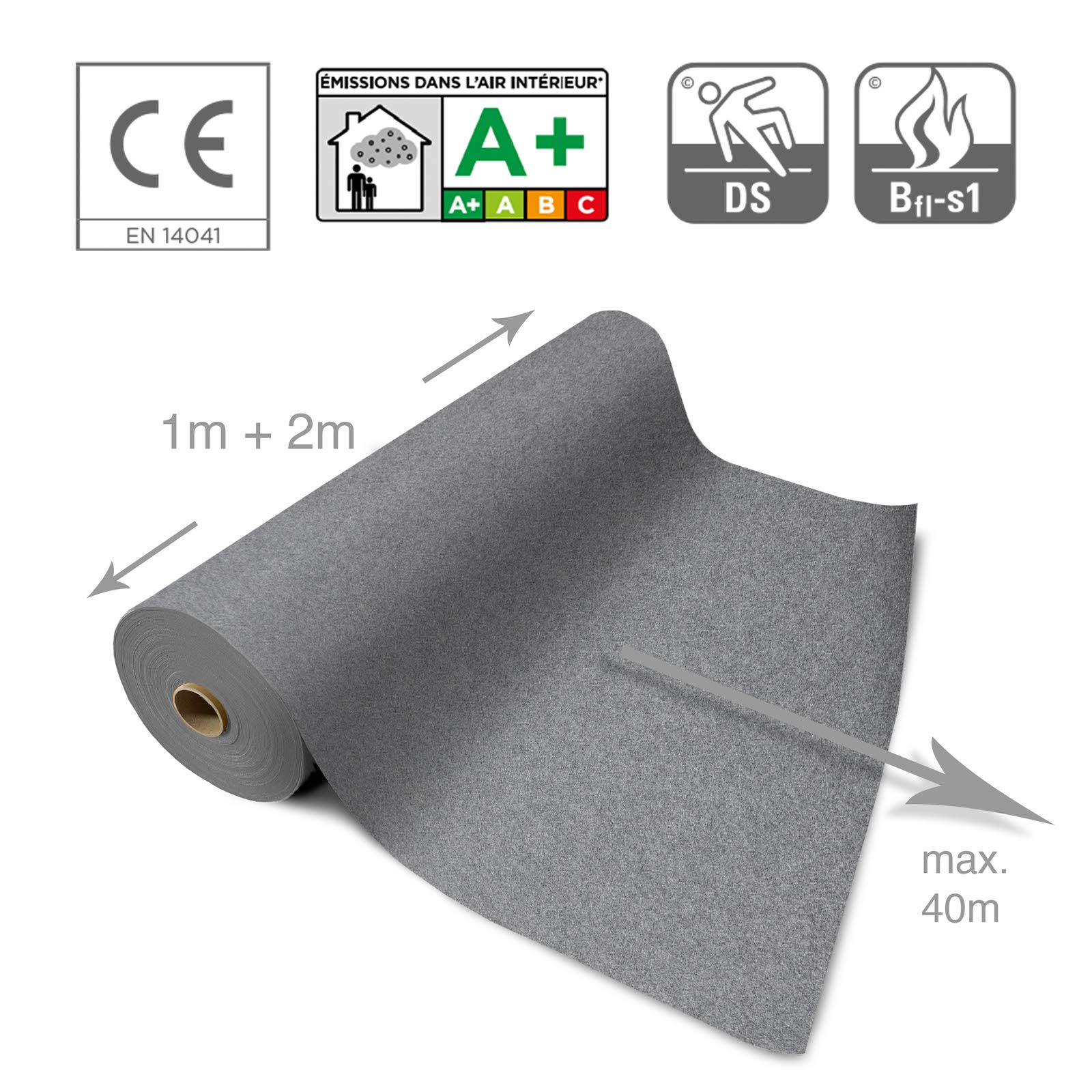 casa pura Tappeto per cerimonia grigio maculato, decorazione per matrimonio, tappeto per passaggio, eventi, compleanno, festa, moquette su misura, 21 colori | ignifugo, 1 m x 2 m