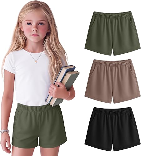 Halfchet 3 Pack Girls' Sweat Shorts Casual Athletic Sweatpants with Pockets Elas