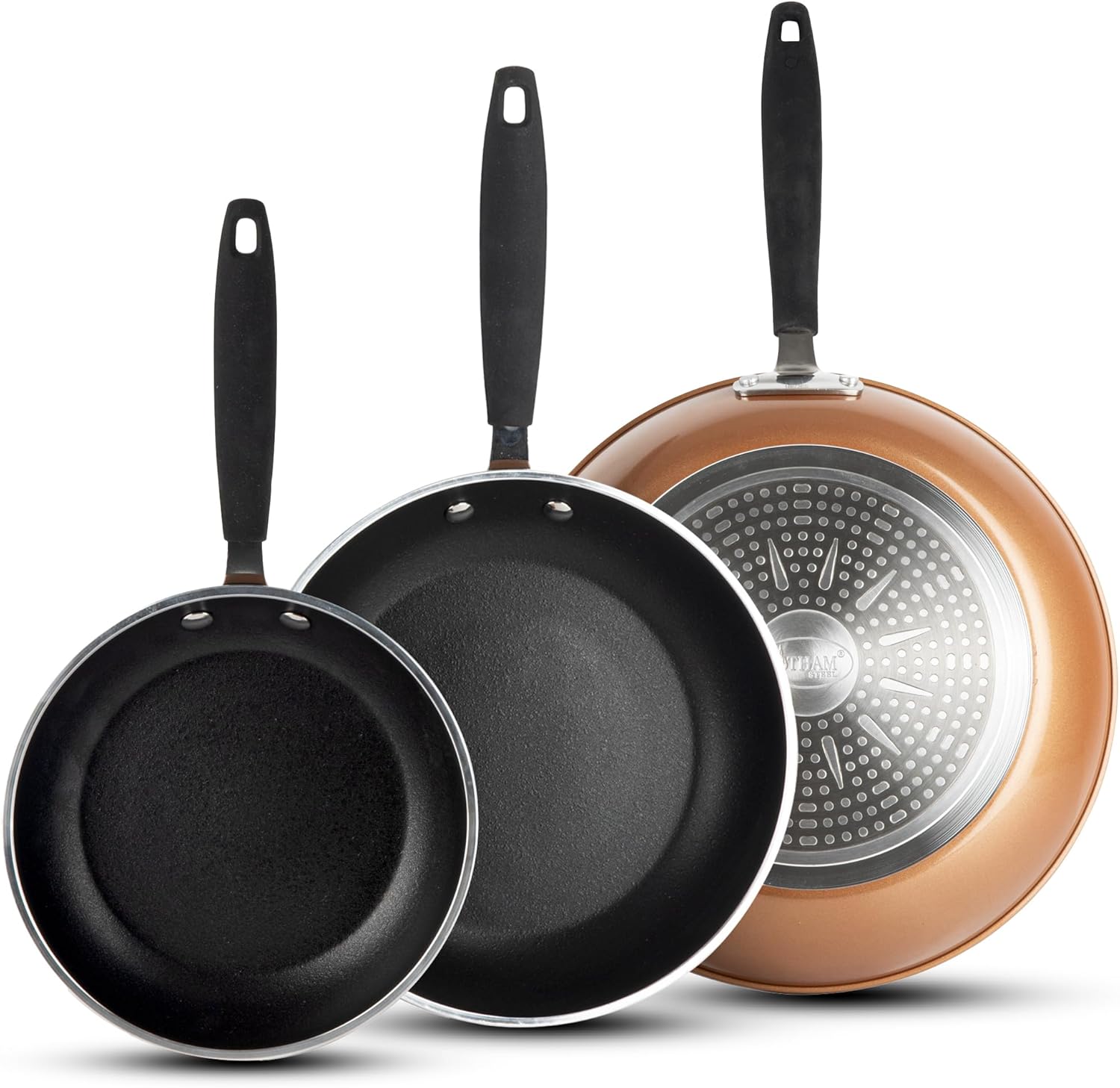 GOTHAM STEEL 3 Pk Non Stick Frying Pans, 8, 10, 12 Inch Frying Pans, Induction Cookware, Non Toxic for Cooking, Nonstick Frying Pan Set, Nonstick Pan, Oven and Dishwasher Safe