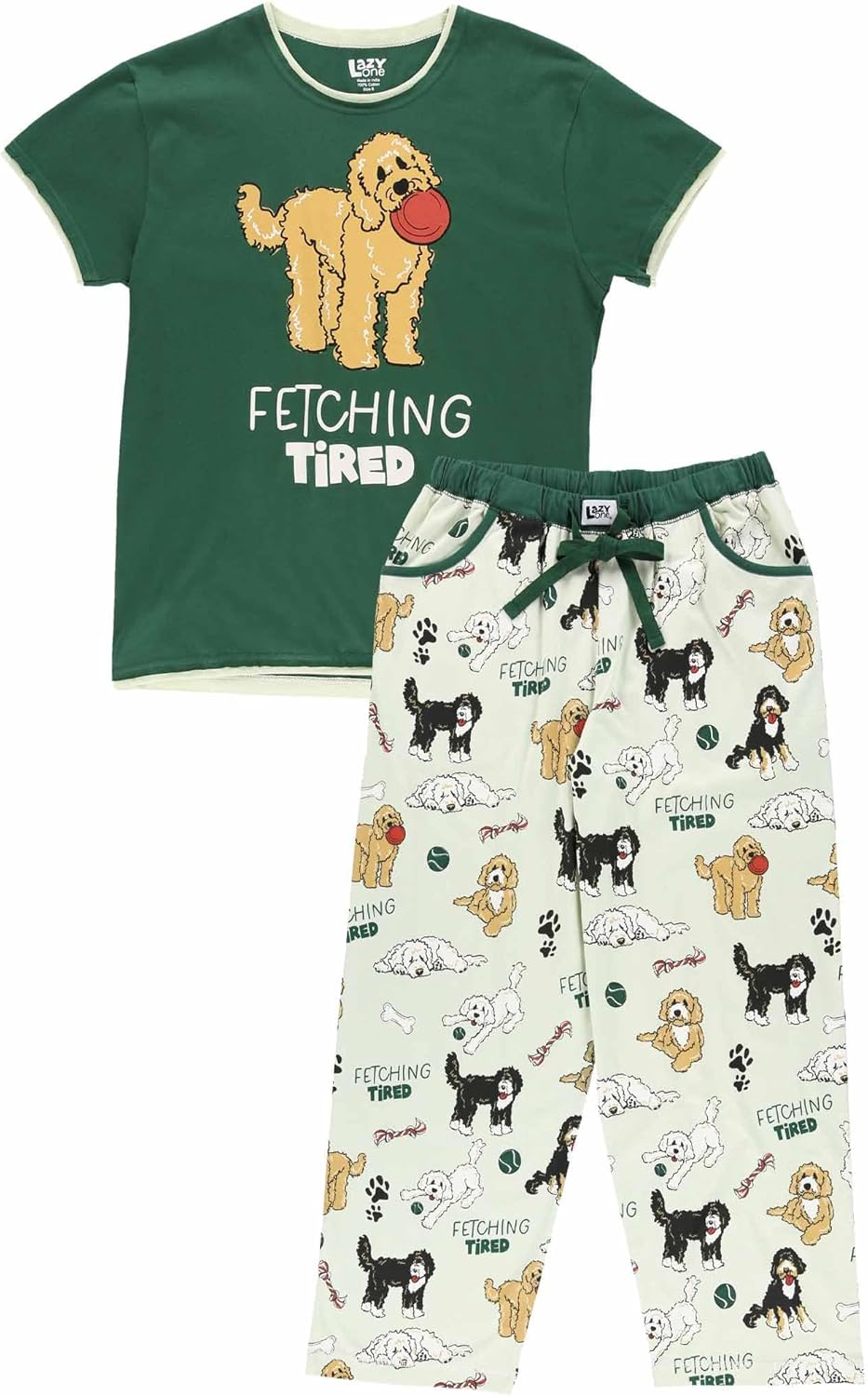 Lazy One Women's Pajama Set, Short Sleeves with Cute Prints, Relaxed Fit, Dog and Cat Prints - Image 3