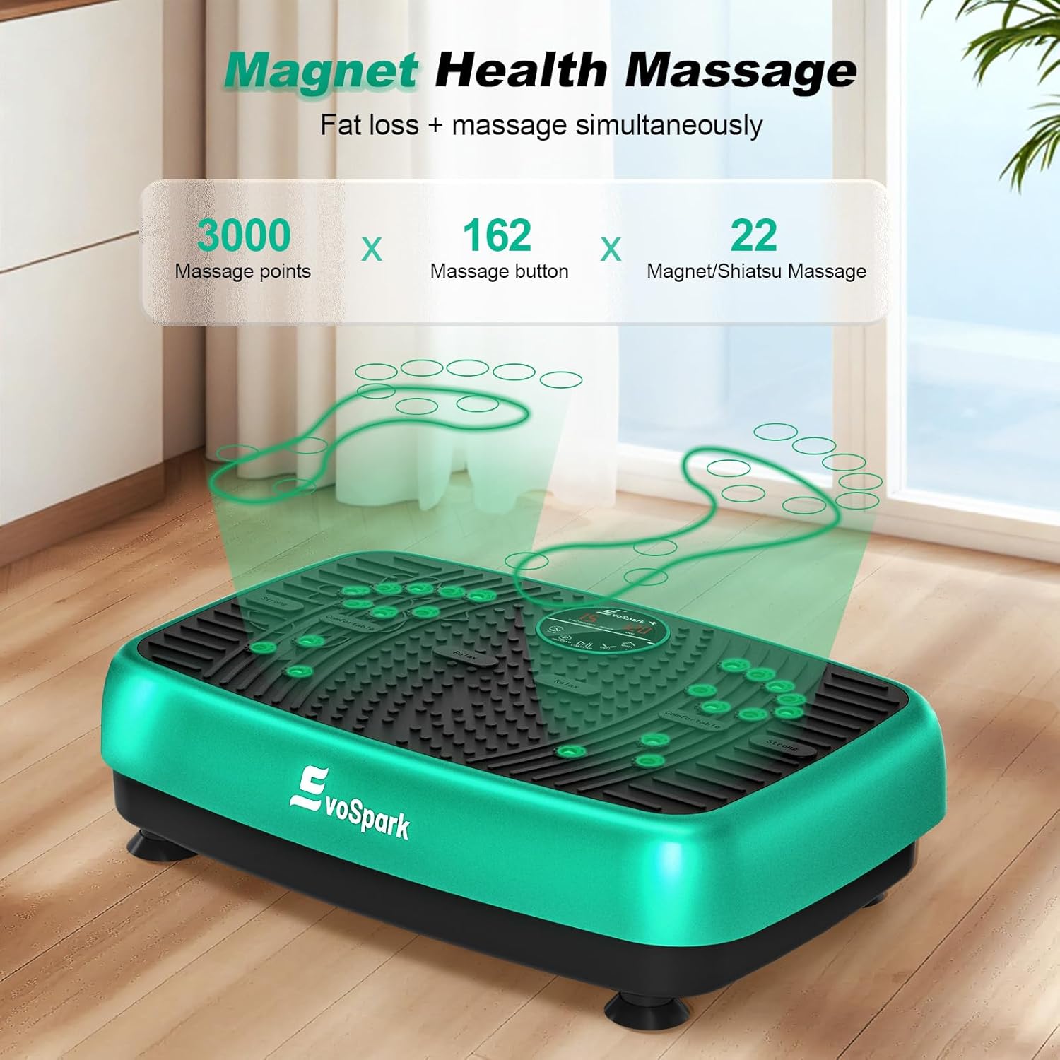 Close-up of EvoSpark Vibration Plate surface showing massage points