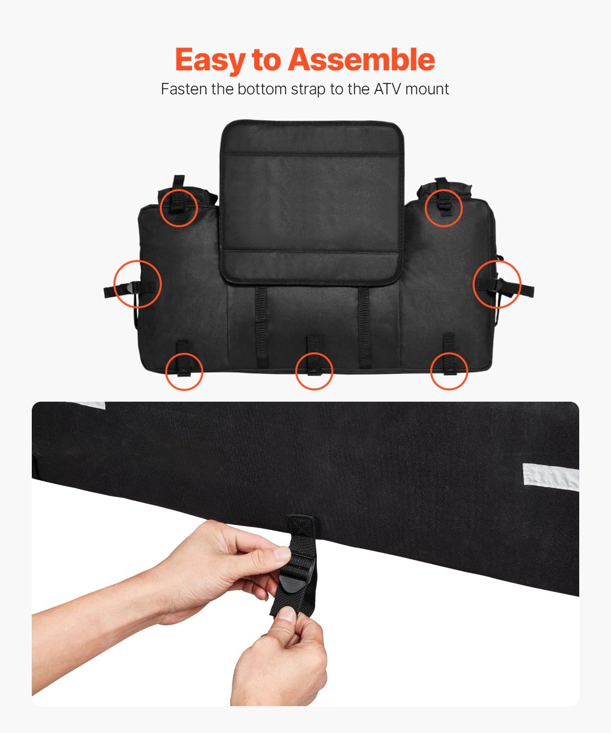 VEVOR 60L ATV Rear Storage Bag, 600D Oxford Cloth ATV Cargo Storage Bag with Backrest & Waterproof Cover, Back Seat Gear Bags Fit Most ATVs with Rear Rack - Compatible with ATVs, UTV, Can-Am Vehicles