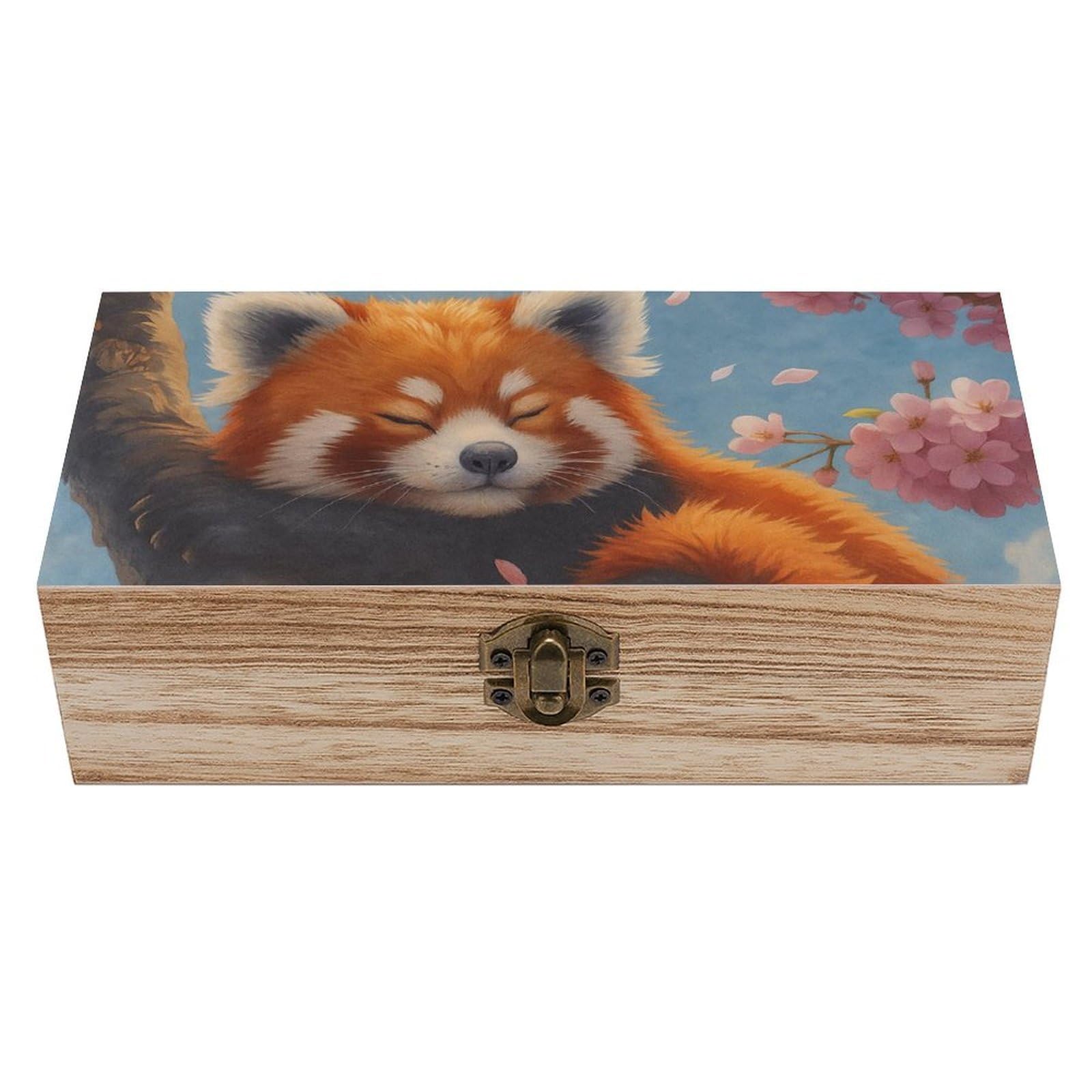 HLBSDM Lovely Red Panda on Blossom Branch Wooden Storage Vintage Keepsake Decorative Boxs