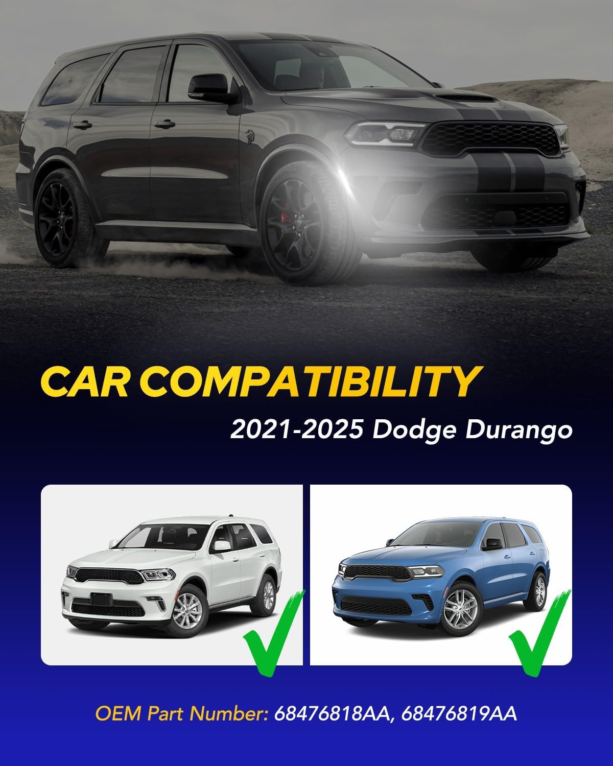 AUTOONE Sequential LED Side Marker Lights For 2021-2025 Dodge Durango, Dynamic White Front Bumper Marker Lamps, Smoked Lens Driver & Passenger Side, 2PCS
