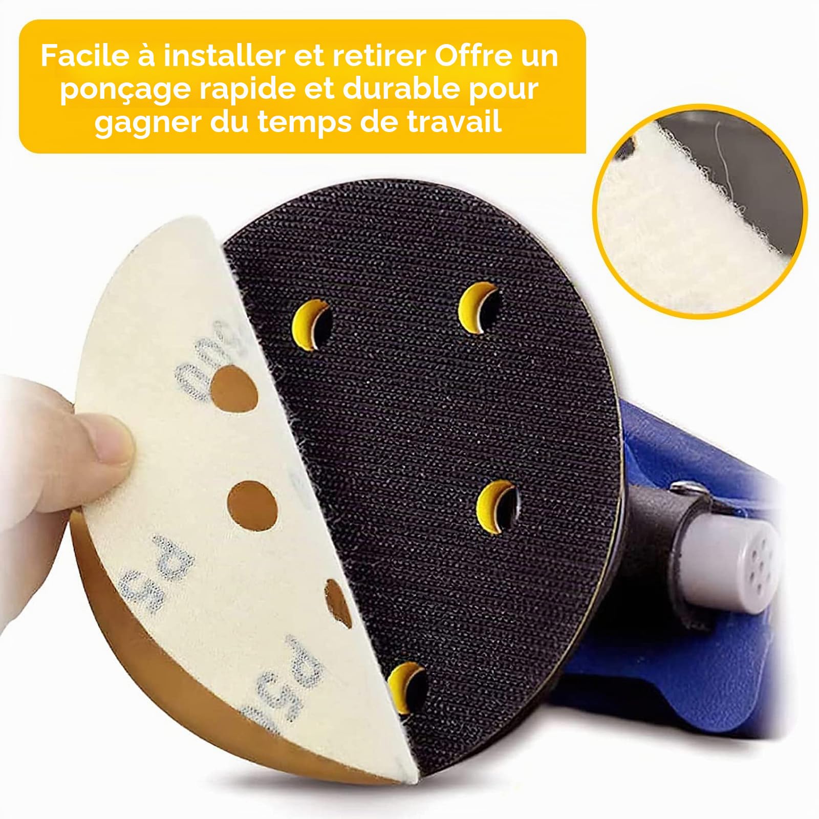 STEBRUAM Disques Abrasifs 150mm,50 Pièces Abrasifs de Ponçage Ponceuse tampons ponçage ronds 6 trous Grain 80 pour Poncer Polir Dérouiller pour Ponceuse Excentrique