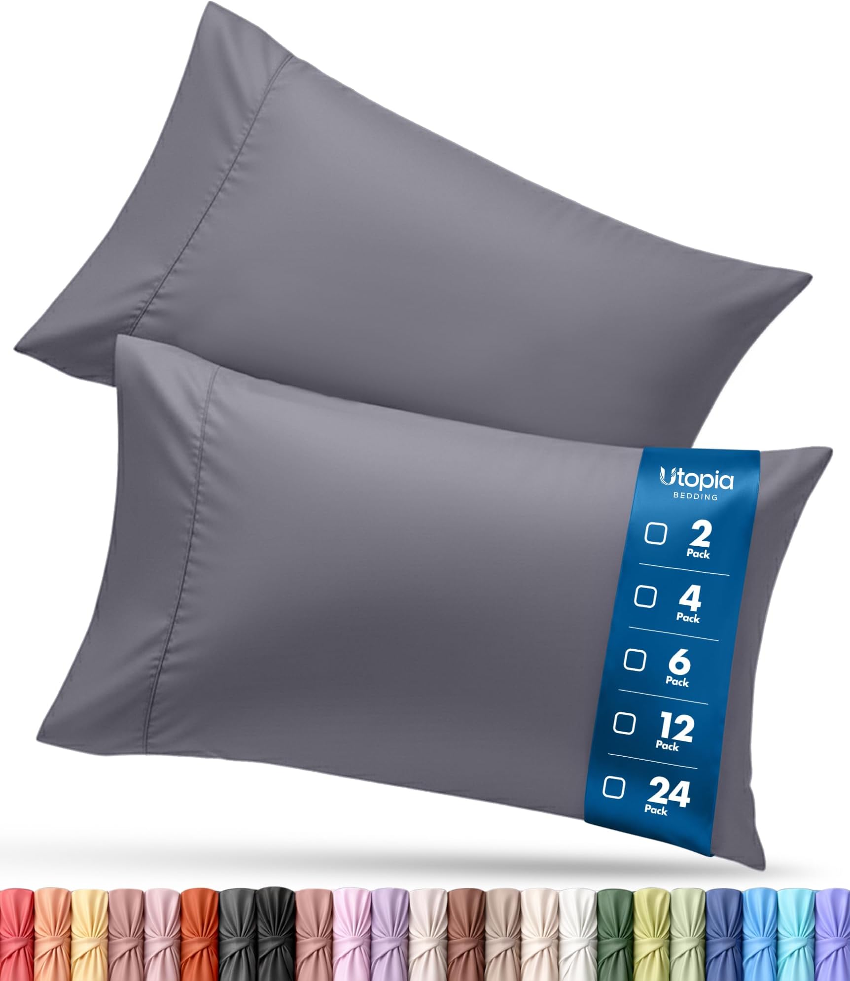 Pillow Cases Queen Size Set of 2, Ultra Soft Comfy Pillow Covers, Grey