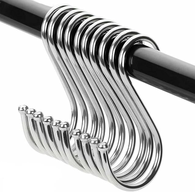 10 Pcs S Hooks - Heavy-Duty Size Stainless Steel Hanging for Kitchen Utensils Office Bathroom Bedroom Towels, Ties and Much More, Small, Medium, & Large (Medium), Silver, UTHK10