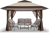Crown Shades 11x11 Pop Up Gazebo: One-Push Setup, UPF 50+ Canopy with Netting & Wheeled Storage Bag for Patio Backyard (Beige/Coffee)