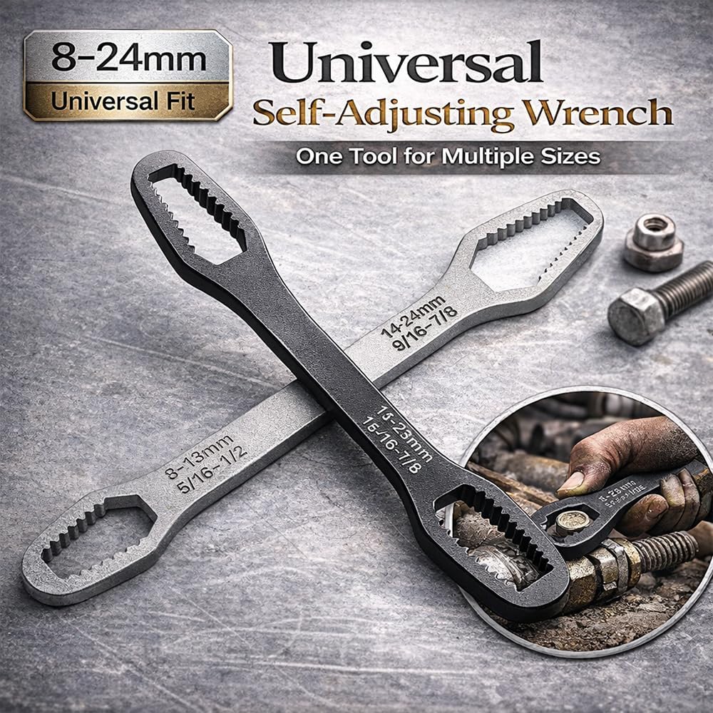 Universal Double Ended Wrench 8-24mm Self Adjusting Wrench for Nuts and Bolts Multi Size Spanner Hand Tool for Automotive Repair Bicycle Maintenance Home Use (2pcs)